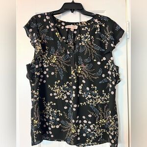 Philosophy Black Floral Ruffle-Sleeve V-Neck Blouse